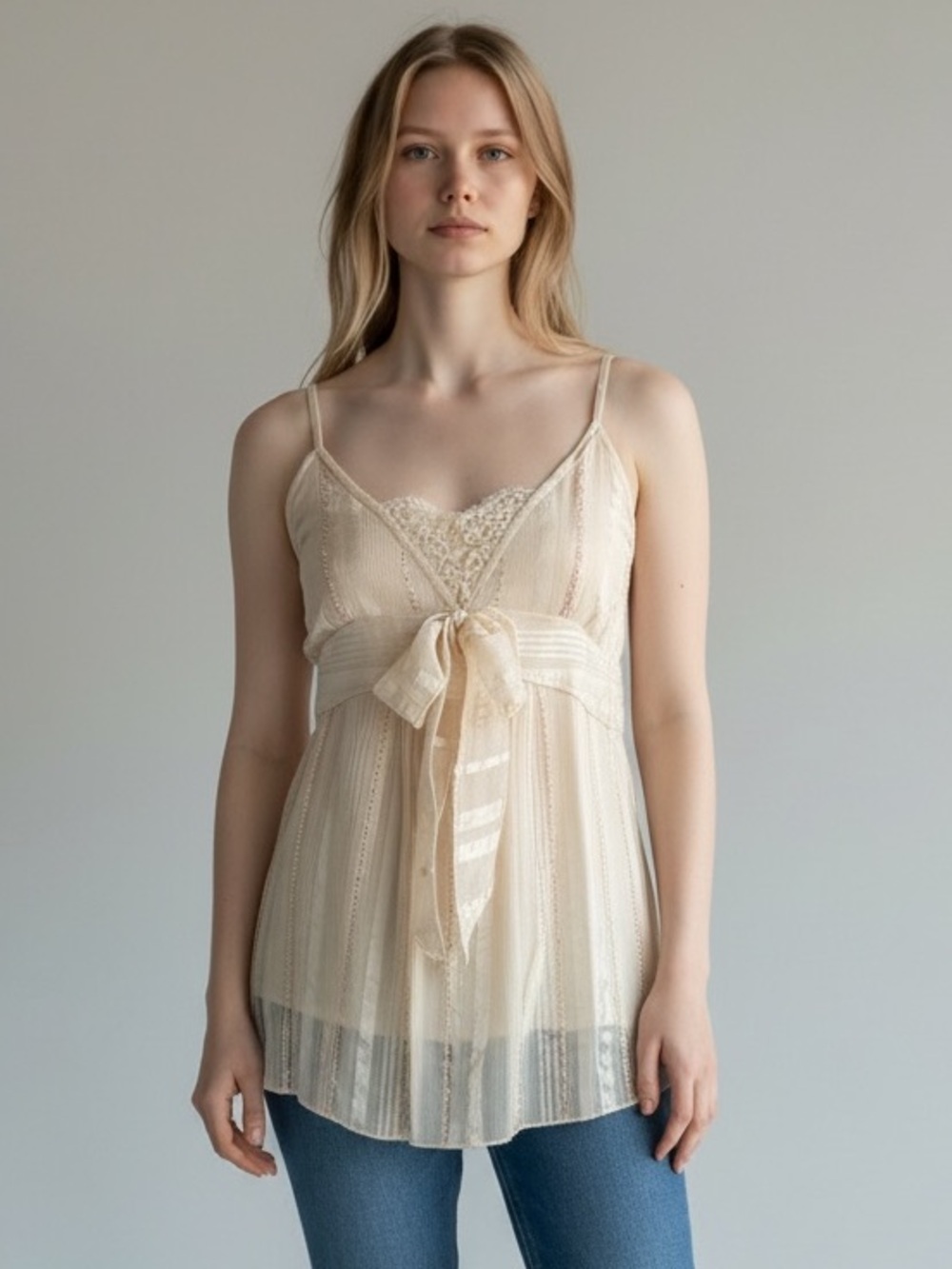 Hazel cottagecore Fairy Cream Lace-Trim silky Camisole sequins beads babydoll S